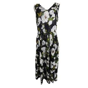 Samantha Sung Floral Cotton Blend V-Neck Sleeveless Midi Dress Size 8